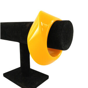Vintage Chunky Yellow Bakelite Bangle Bracelet 2.5” Abstract Design